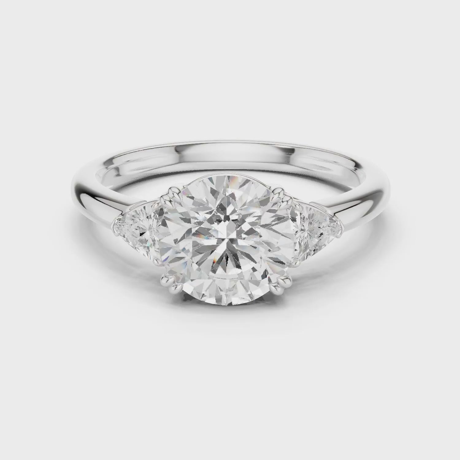 Trillion Side Diamond Round Shape Engagement Ring