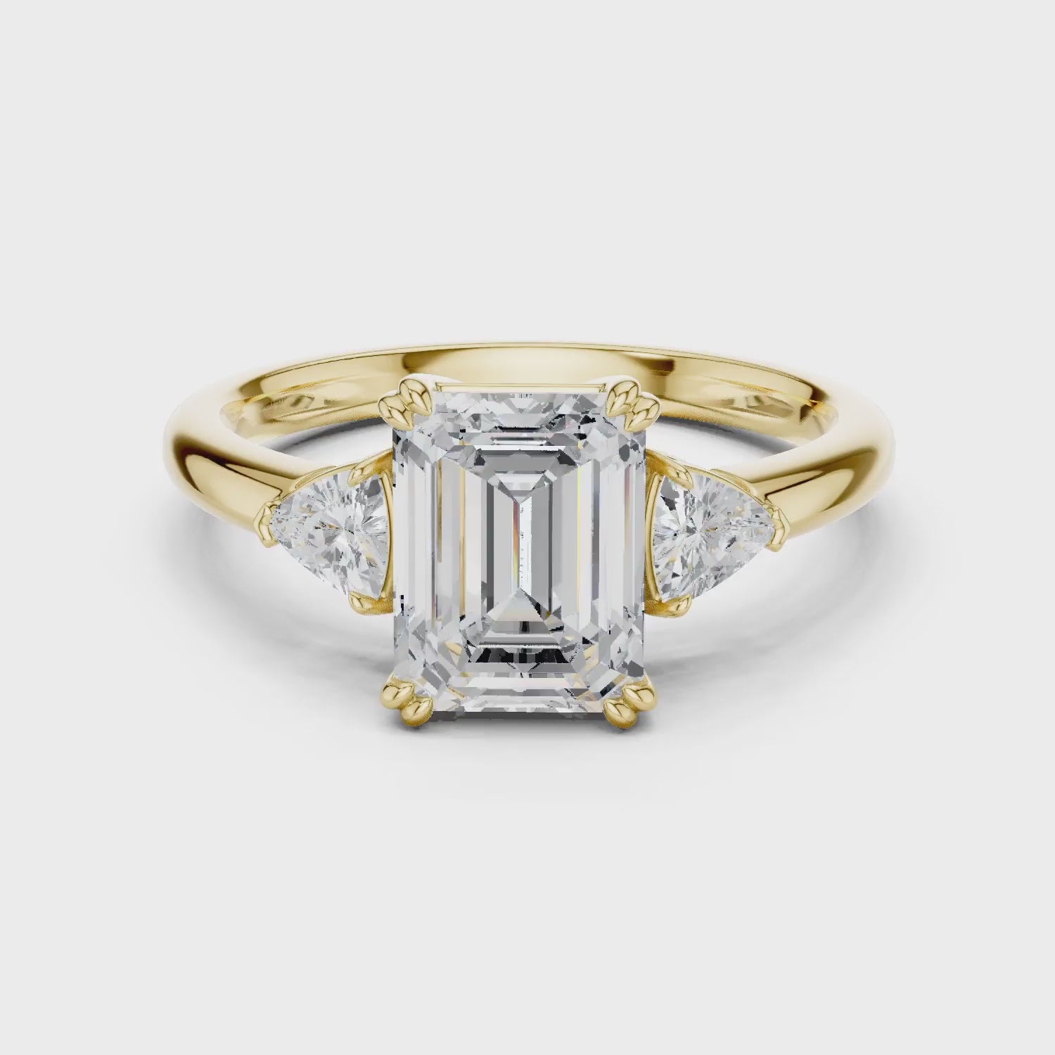 Emerald Diamond Three Stone Engagement Ring