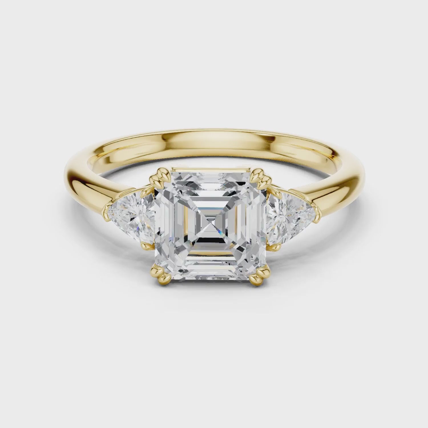 Asscher Diamond Three Stone Engagement Ring