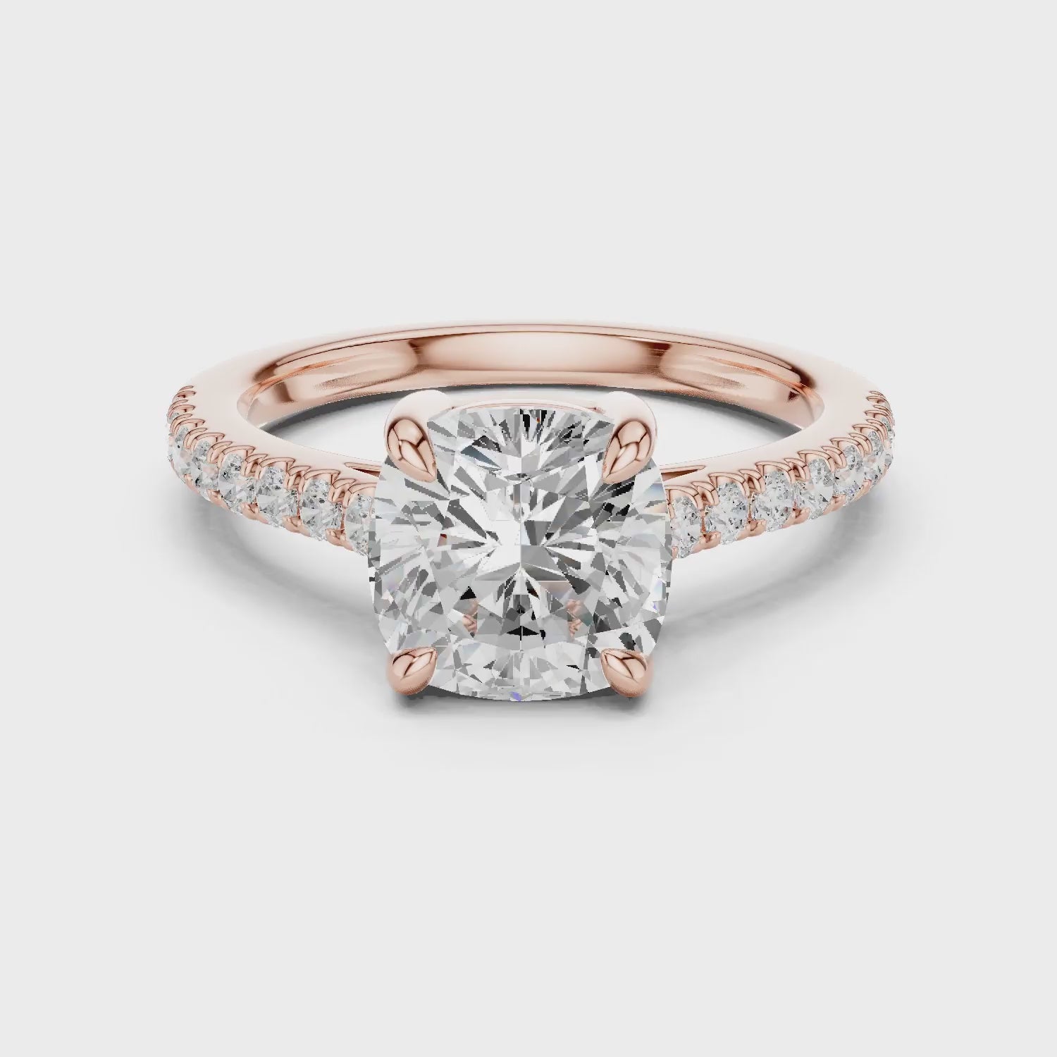 Cushion Cut Diamond Pave Band Engagement Ring