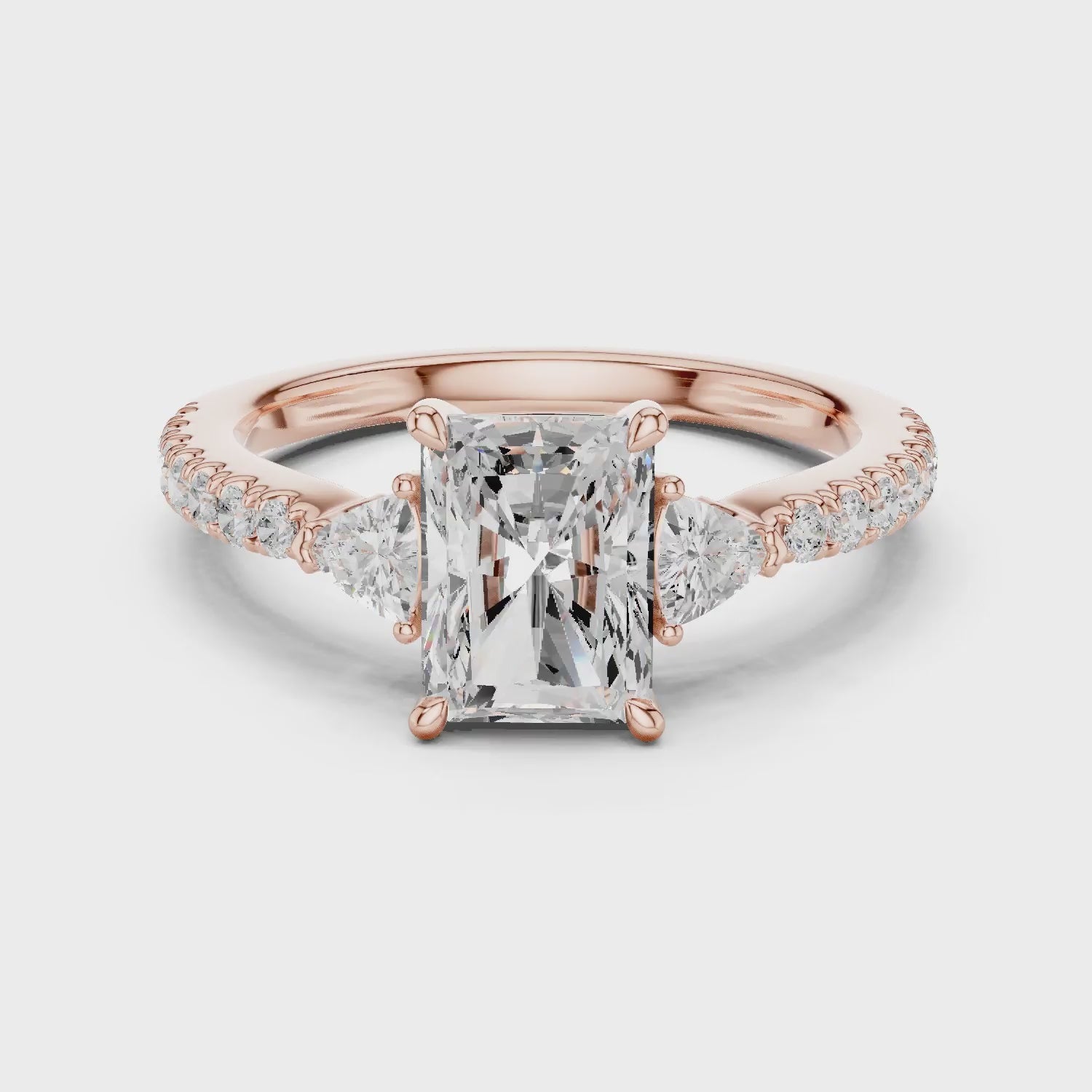 Radiant Cut Diamond Three-Stone Engagement Ring with Pave Band