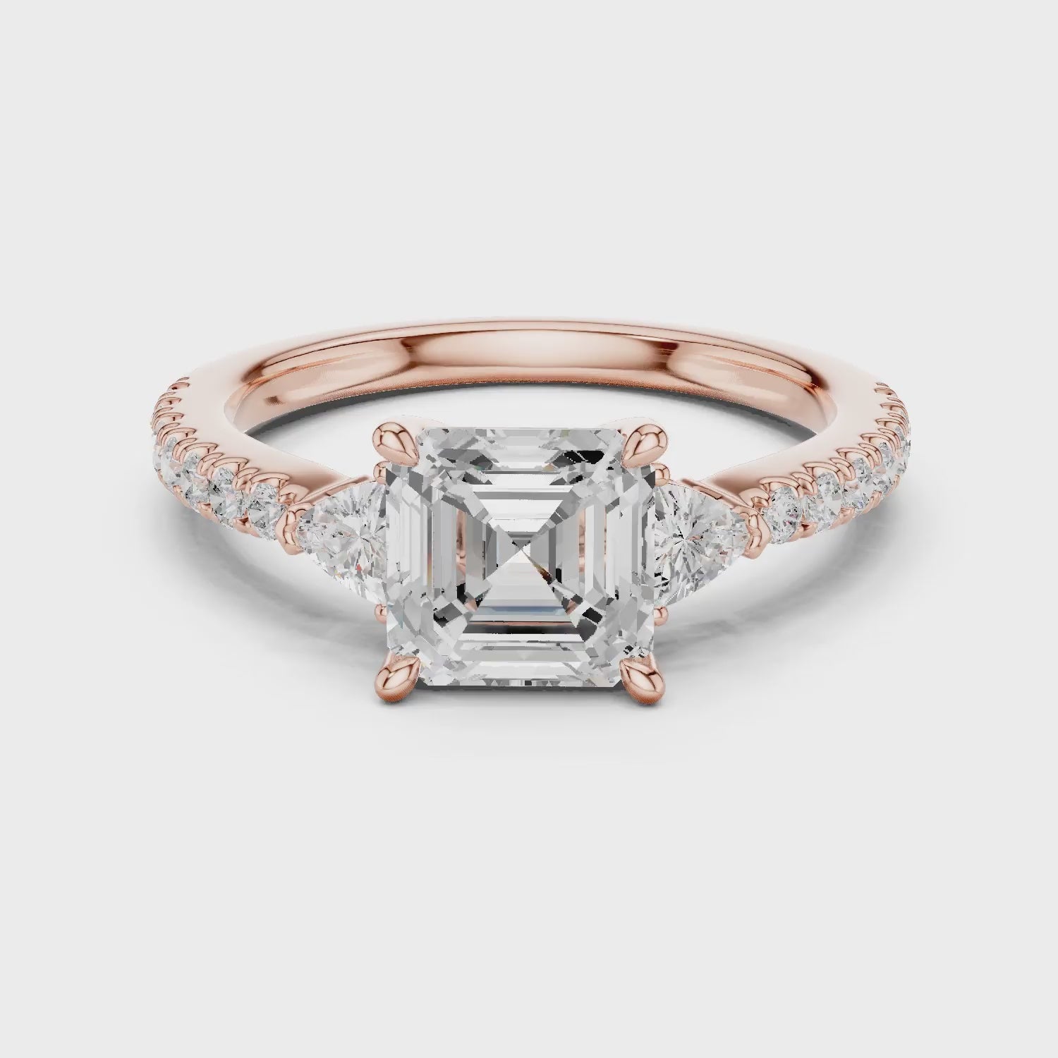 Asscher Cut Diamond Three-Stone Engagement Ring with Pave Band