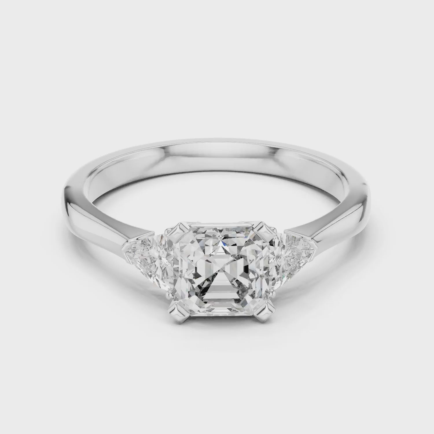 Three Stone Emerald Square Diamond Ring